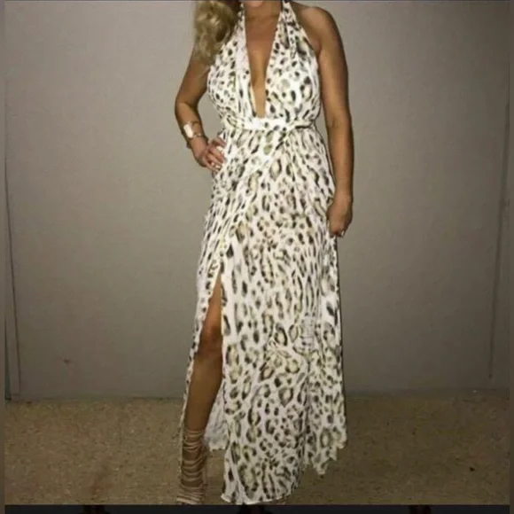 Sheike Untamed Maxi Halter Slit Wrap Dress in animal print - Picture 2 of 10
